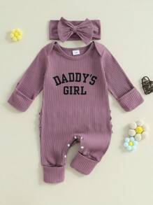 Ropa para recién nacidas Conjunto de regreso a casa "La niña de papá" Pelele/Enterizo de manga larga Prematuros Conjunto de salida del hospital - Morado - Ver 2