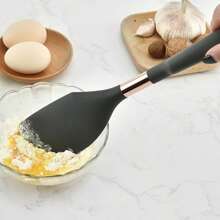 Set de utensilios de cocina de 11 piezas en color oro rosa, utensilios de cocina antiadherentes de silicona con mango de silicona, incluye espátula y soporte, kit de utensilios de cocina y gadgets de silicona - Gris Oscuro - Ver 6