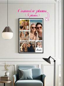 1pc Personalized Photo Collage Canvas, Family Photo Collage Print Gift, Gift For Couples Gifts Birthday Graduation - Multicolor - View 2