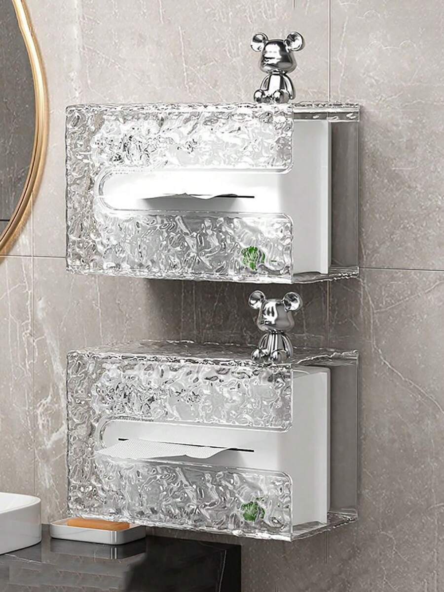 1pc Wall Mounted Tissue Holder,Glacier Pattern Paper Organizer Dispenser,Large Tissue Storage Box For Kitchen,Bathroom,Home, Office