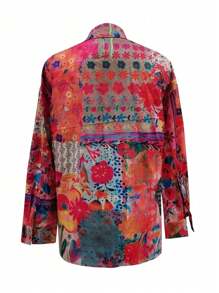 Women's Tops Elegant Vintage Floral Print Long Sleeve Shirt With Lapel And Buttons For Spring Summer