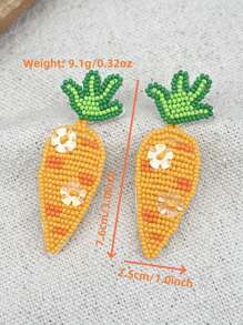 1 对复古胡萝卜设计配绿叶手工串珠耳环，带亮片装饰，适合节日、派对、度假、波西米亚风格 - 復活節胡蘿蔔 - 查看 5