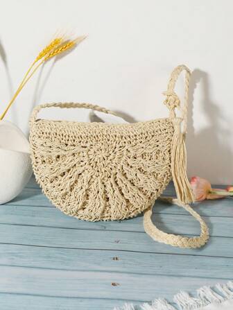 Classic Elegant Minimalist Shoulder Crossbody Straw Bag, New Hollow Woven Straw Bag Beach Bag, Fashion Women Bag