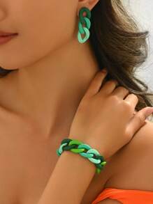 Set de pulsera y aretes de cadena con acrilico estilo de pintura de caucho en color caramelo, accesorios de moda como regalo para el Día de San Valentín, mamá, madre, Día de la Madre