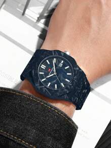 1pc Blue Men's Wrist Watch With Calendar, Luminous, Fashion Casual Sports Style, Suitable For Daily Decoration And Gift