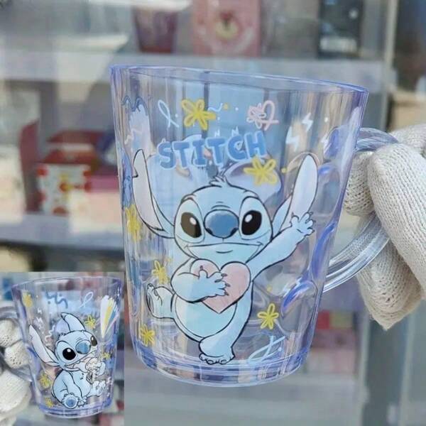 Disney Disney Stitch-Themed Plastic Water Cup - Kawaii Transparent Mug With Cartoon Design For Home, Outdoor, Camping - Portable Cup Room Decor - Ideal For Christmas Birthday Gift - No Batteries Required - Featherless