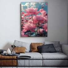 Décoration de cuisine moderne, affiche de carte du monde, champ de fleurs de lotus, belles fleurs modernes, impressions sur toile, peinture pour la maison, prête à accrocher, adaptée à la peinture décorative dans le salon et la chambre à coucher, (rose)