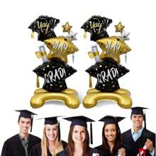 2025 Graduation Theme Aluminum Foil Balloon Set, Large Stand Base Graduation Cap, Owl Graduate, Diploma, Graduation Ceremony, Campus Graduation Party Decorative Floating Helium Balloons