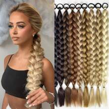 Synthetic Long Twist Braid Ponytail Extensions With Rubber Band 24 Inch Boxing Braided Hair Extensions For Women Daily Use Hair Accessories