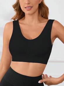 Solid Color Breathable Mesh Yoga Sports Bra With Removable Pads, Shock-Absorbing Wireless