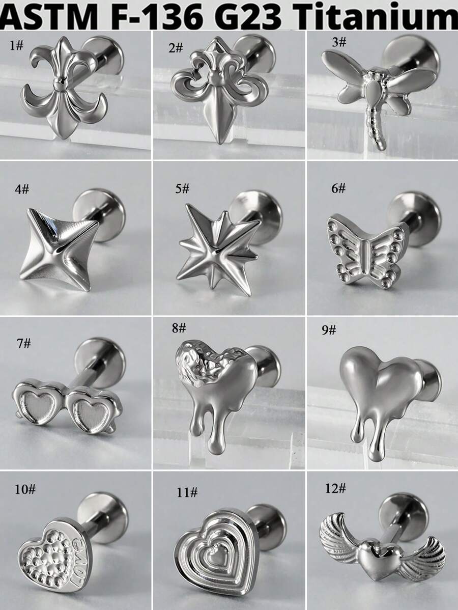 1PC Titanium Heart Lip Ring Ear Cartilage Tragus Internally Threaded Star Lobe Earrings Daith Piercing Jewelry - As Shown - View 1