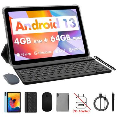 Android 14 Tablet,8-Core 2.0Ghz,4GB(4gb+4gb Expand)RAM,64GB Rom,A523 Tablet,10.1 Inch 1280*800 Ips Screen,6000mah,5G WIFI,WIFI 6,BT 5.2,2MP+8MP Camera With Free Leather Case, Keyboard ,Mouse, Stylus(No Adapter)