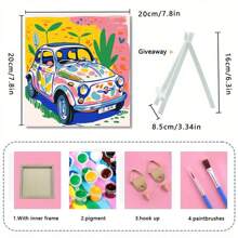1 Set 20*20cm Dopamine Colorful Car Canvas Oil Painting Set With Numbered Patterns, Paints, Brushes, Perfect For Beginners And Adults Wall Decoration, Home Decoration And Holiday Gifts Birthday Graduation