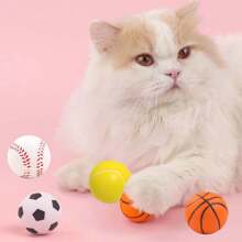 3Pcs/10Pcs 4cm Cat Toys Balls - Basketball, Soccer Ball, Mini Basketball, Bouncy Balls, Assorted Colors