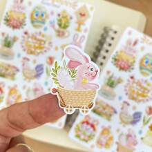 3 STUKS Handgemaakt Stickervel - Pasen | Esthetische Stationery Stickers Met Konijntjes En Bloemen. Geweldig Voor Dagboeken, Enveloppen En Kaarten