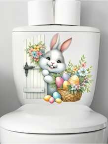 1pc Easter Bunny & Eggs Wall Decals, Waterproof PVC Self-Adhesive Stickers For Bathroom, Fridge, Locker, Home Decor, Add Festive Atmosphere - Multicolor - View 5