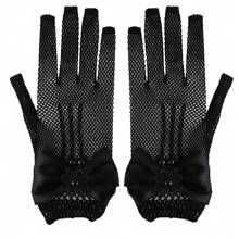 1 Pair Bowknot Nylon Hollow Out Lace Fishnet Gloves, White, Ideal For Wedding, Party, First , All Seasons - A - View 10