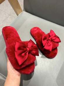 Women's Elegant Velvet Bowknot Open Toe Slippers, Available In Red, Pink And Black Colors. High-Quality TPR Non-Slip Durable Sole, Suitable For Valentine's Day, Party And Home Use. Treat Yourself, Say "I Love You" On 520 (China's Valentine's Day)
