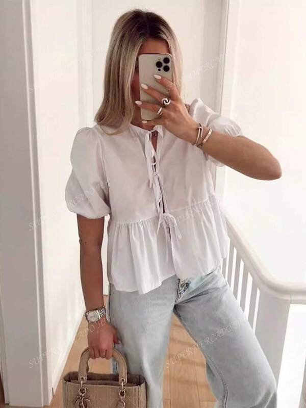Cárdigans de mujer, camisas con mangas abullonadas, camisas con cordones de mujer
