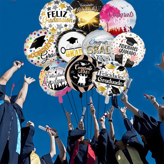10 件各种毕业派对圆形气球、毕业帽气球、生日快乐铝箔气球、毕业派对装饰、毕业祝贺气球