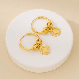 2 件复古风格奢华圆形耳环，时尚女士珠宝，新娘东南亚配饰