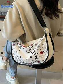 Sanrio Sanrio KT Cat Crossbody Canvas Bag Women's Shoulder Bag Cartoon Cute Dumpling Bag, Large Capacity Storage Bag