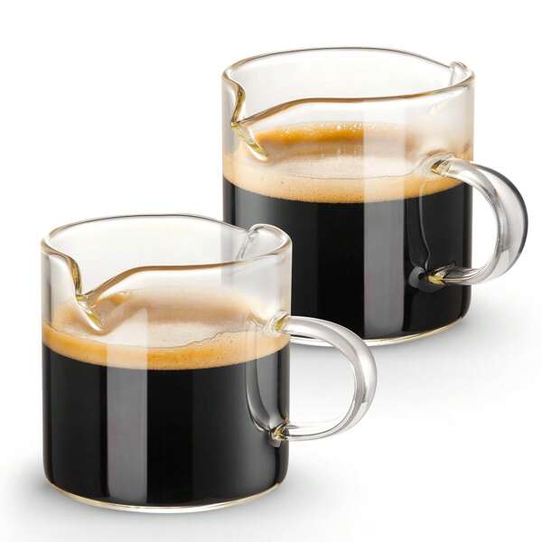 Espresso Cups Set Of 2, 4 OZ Double Spouts Cups, Espresso Shot Glasses, Milk Cup With Handle, Clear Glass, Espresso Accessories For Espresso Machine Back To School