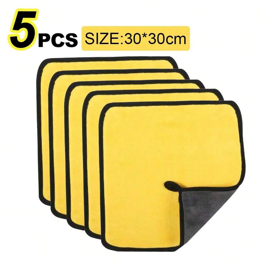 5/10pcs Microfiber Wash Towel Car Cleaning Detailing Car Drying Cloth Window Glass Double Layer Cleaning Cloth Car Wash Supplies
