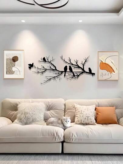 1pc Metal Bird Wall Art, Metal Branch Bird Wall Decor, Bird Branch Silhouette Wall Sticker, Living Room Wall Art, Indoor Decoration, Wall Hanging, Bird Art, Room Decor, Home Decor Room Decors Garden Decor Wedding Decor Home Decors