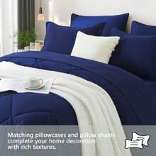 5/7 Piece Solid Color Bed Comforter Set Queen, Creative Geometric Pattern Design, Soft And Comfortable Summer Bedding Set.Bed In A Bag For All Seasons, Includes Comforter, Flat Sheet, Fitted Sheet, Pillowcases,  Ideal Gift. - Màu xanh lam - Xem 2