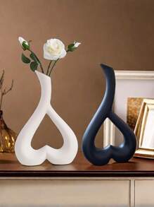 YINUOYOUJIA 白色艺术陶瓷花瓶 - 现代心形花瓶，适合极简主义装饰，美学花瓶，适合家庭装饰客厅、咖啡桌、婚礼、餐桌、办公室 - 彩色 - 查看 7