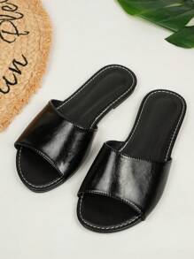 2025 年夏季时尚简约优雅百搭女士平底拖鞋，透气沙滩凉鞋