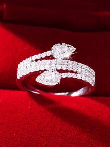 1pc Retro Luxury High-End Symmetric Zirconia Stone Inlaid Ring, Elegant Gift For Women Wedding, Engagement, Anniversary