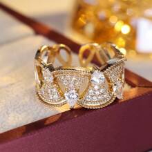 1pc Women's Luxury Style Open Ring Inlaid Synthetic Zirconia Stone Versatile Daily Accessory