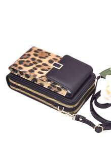 New Messenger Bag Multi-Function Large Capacity Double Zipper Mobile Phone Wallet Fashion Simple And Delicate Graphic Print Leisure Vacation Dating Cheetah Print Leopard Print Wallet Purse Wallet