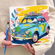 1 Set 20*20cm Dopamine Colorful Car Canvas Oil Painting Set With Numbered Patterns, Paints, Brushes, Perfect For Beginners And Adults Wall Decoration, Home Decoration And Holiday Gifts Birthday Graduation