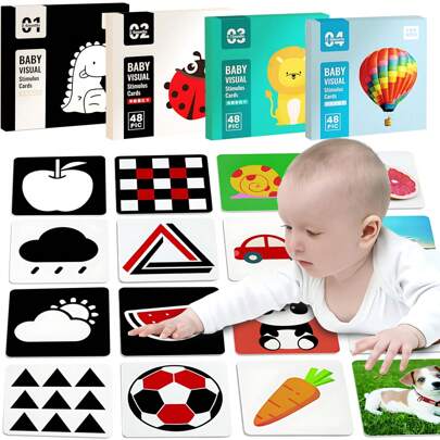 Tarjetas Flash de Alto Contraste para Niños,96 Tarjetas Flash con 192 Patrón,Tarjetas Didácticas de Estimulación Visual,Tarjetas de Regalo para bebé de Alto Contraste,Regalar a los Niños