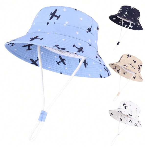 Sombrero de sol para bebé niño avión, sombrero cubo de verano protector solar para niños y niñas pequeños
