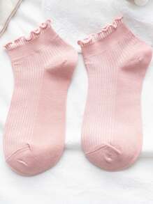 1/10 Pairs Women Spring/Summer Ruffled Ankle Socks,Versatile Candy Color Solid Short Socks, Lace Trim Boat Socks