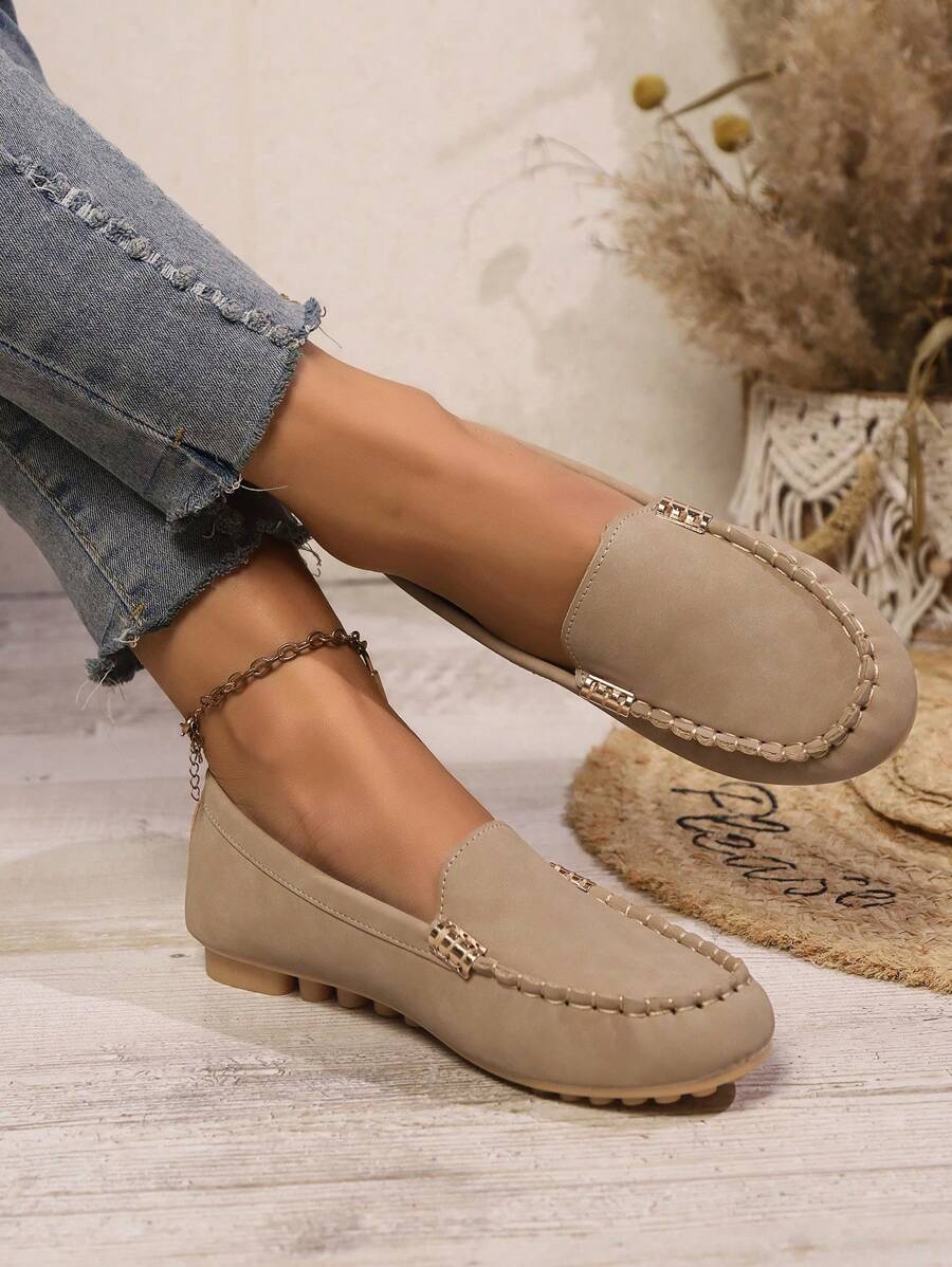 New Plus Size Spring Summer All-Season Versatile Daily Commute Lightweight Flat Slip-On Loafers Comfortable Solid Color Metal Buckle Round Toe Outdoor Vacation Breathable Patchwork Handmade Lace Women's Casual Driving Loafers