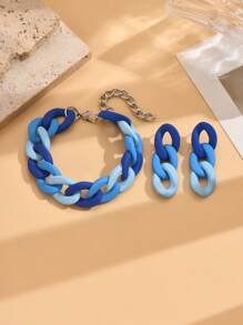 Set de pulsera y aretes de cadena con acrilico estilo de pintura de caucho en color caramelo, accesorios de moda como regalo para el Día de San Valentín, mamá, madre, Día de la Madre