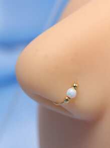 1件装蛋白石鼻环，女士鼻环，9毫米纯银鼻环，穿刺饰品，鼻中隔环 - 金色 - 查看 1