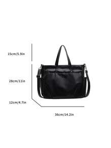 Large Capacity Vintage Simple Solid Color Tote Bag For Daily Commute - Black - View 2