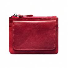 Cartera Retro RFID Pequeña para Hombres, Tarjetero de Identificación, Cartera de Cuero Delgada para Hombres y Mujeres con Monedero - Rojo - Ver 12