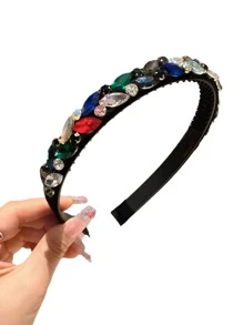 1pc Minimalist Chic Rhinestone Headband, Luxurious And Shiny Hair Accessories, Anti-Slip - Silver - View 9