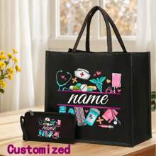 2025 New Customizable Alphabet Medical Worker Tote Bag | Linen Lining | Nurse First Aid Kit Doctor Commuting Equipment | Machineable Multi-Functional Mommy Bag, Linen Bag For Wallet