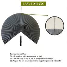 Wall Decor,Japanese Wall Fan Decor,Large Bamboo Fan Wall Art For Boho Hanging Headboard,Decorative Folding Fan For Over Bed Decorations,Large Wall Dcor (Ivory, 48inch) - Màu xám đen - Xem 3