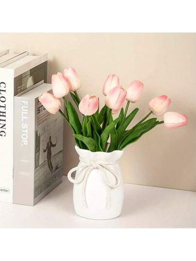 1pc Bohemian ative Vase, Geometric Pattern Plastic Flower Pot Rope Bow Cartoon Aesthetic Home St. Patrick's Day, Easter, Season Birthday Graduation Back To School Room Supplies Vase Glass view 2