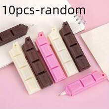 1/3/10支装巧克力黑色替换芯圆珠笔卡通仿真食物书写笔学习文具用品可爱便携可穿戴绳吊坠圆珠笔返校 - 套裝 - 查看 10