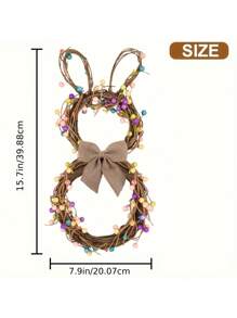 NLDD Easter Bunny Wreath With Pastel Beads - Plastic Twig Rabbit-Shaped Door Decor With Berries And Bow - Handmade Rattan Grapevine Spring Pendant For Home Garden - Multicolor - View 2